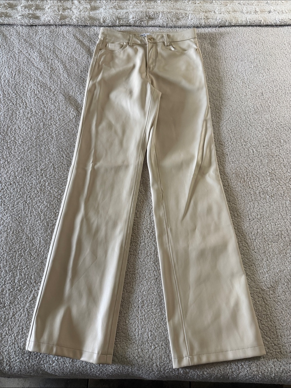 Zara Cream Faux Leather Boot‑Flare Pants Size 4